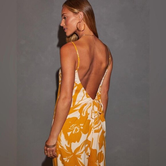 VICI Jumpsuit Waikiki Floral Print Wide Leg Open Back Sleeveless - Picture 2 of 13